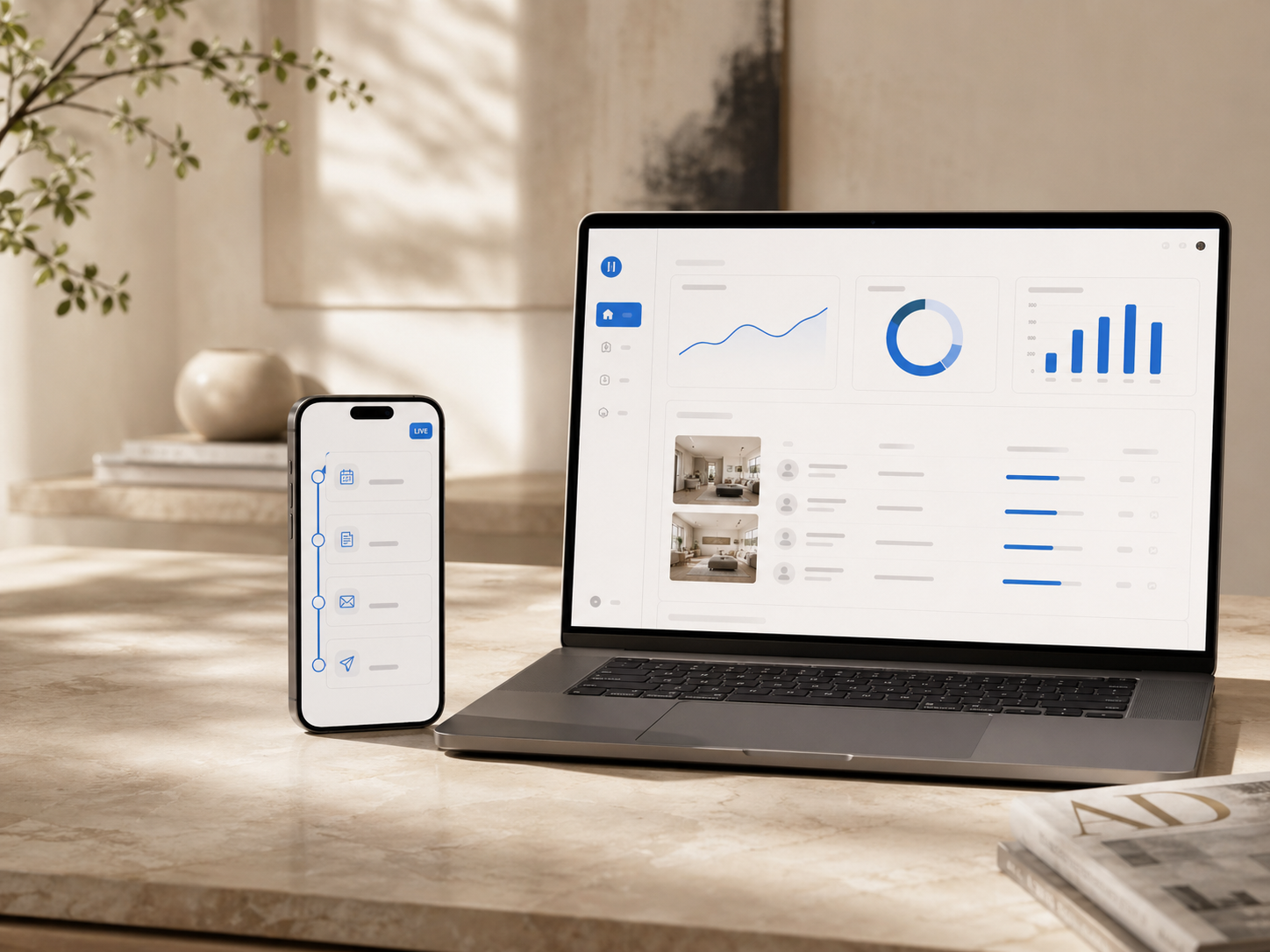 Aperçu de l'application AGENCYA — vue temps réel du dossier client, du mandat à la signature.